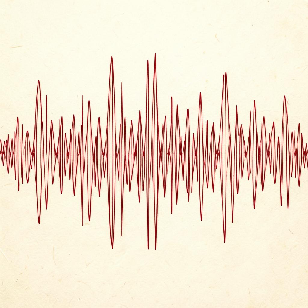 A red waveform drawn across warm ivory paper